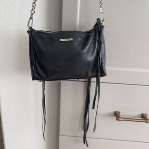 Rebecca Minkoff black Leather Fringe Zipper detail Women's Handbag